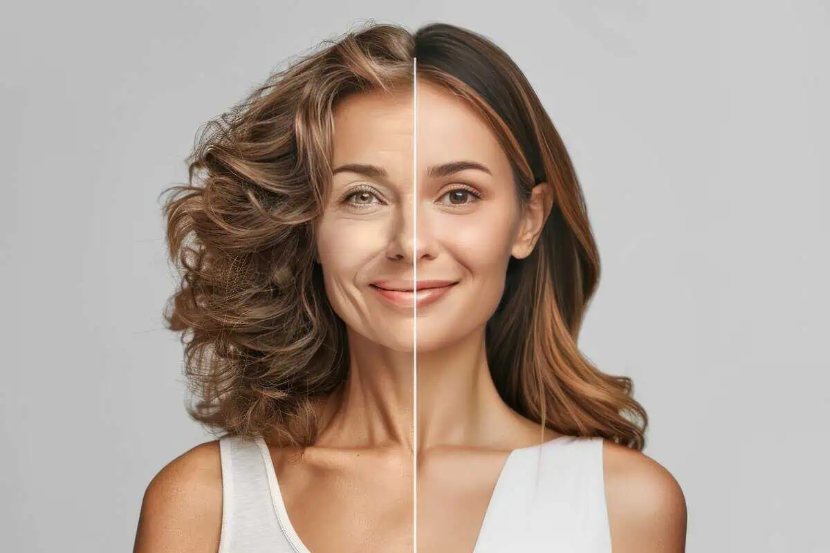 Before and after comparison of a woman’s face showing the rejuvenating effects of Morpheus8 Face and Body Treatments