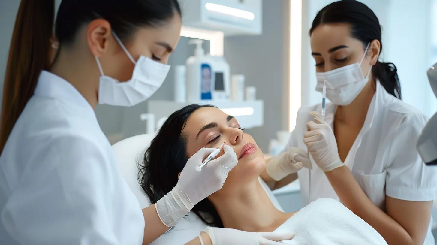 Diverse individuals receiving dermal filler treatments in a modern clinic, highlighting aesthetic enhancement