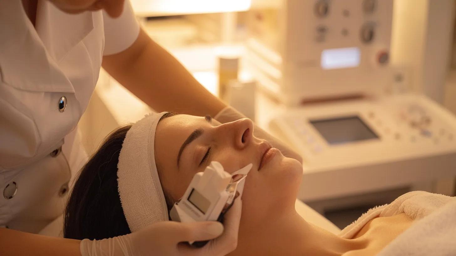 Aesthetician performing IPL therapy in a calming spa environment