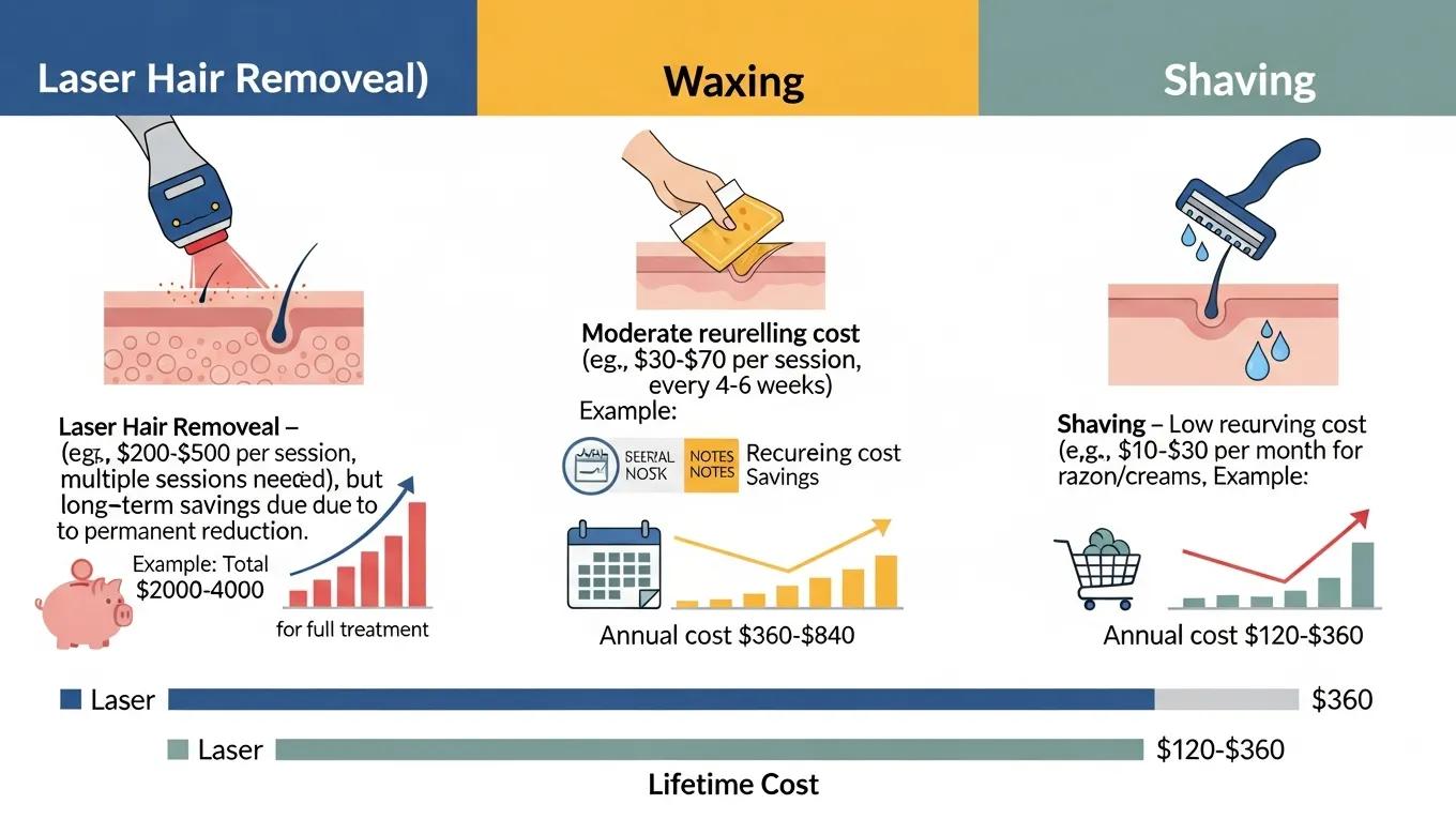 Cost comparison of laser hair removal versus traditional methods like waxing and shaving
