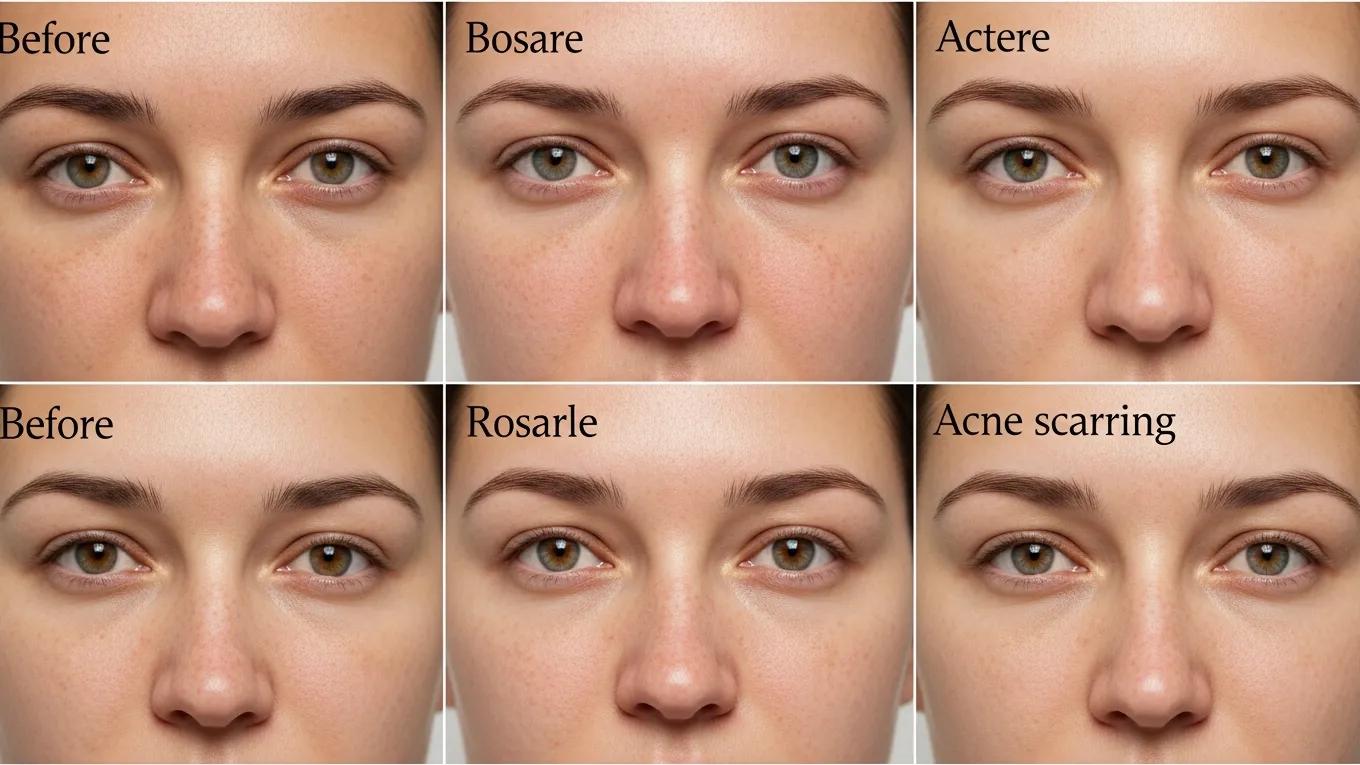 Before-and-after images of skin conditions treated with IPL therapy