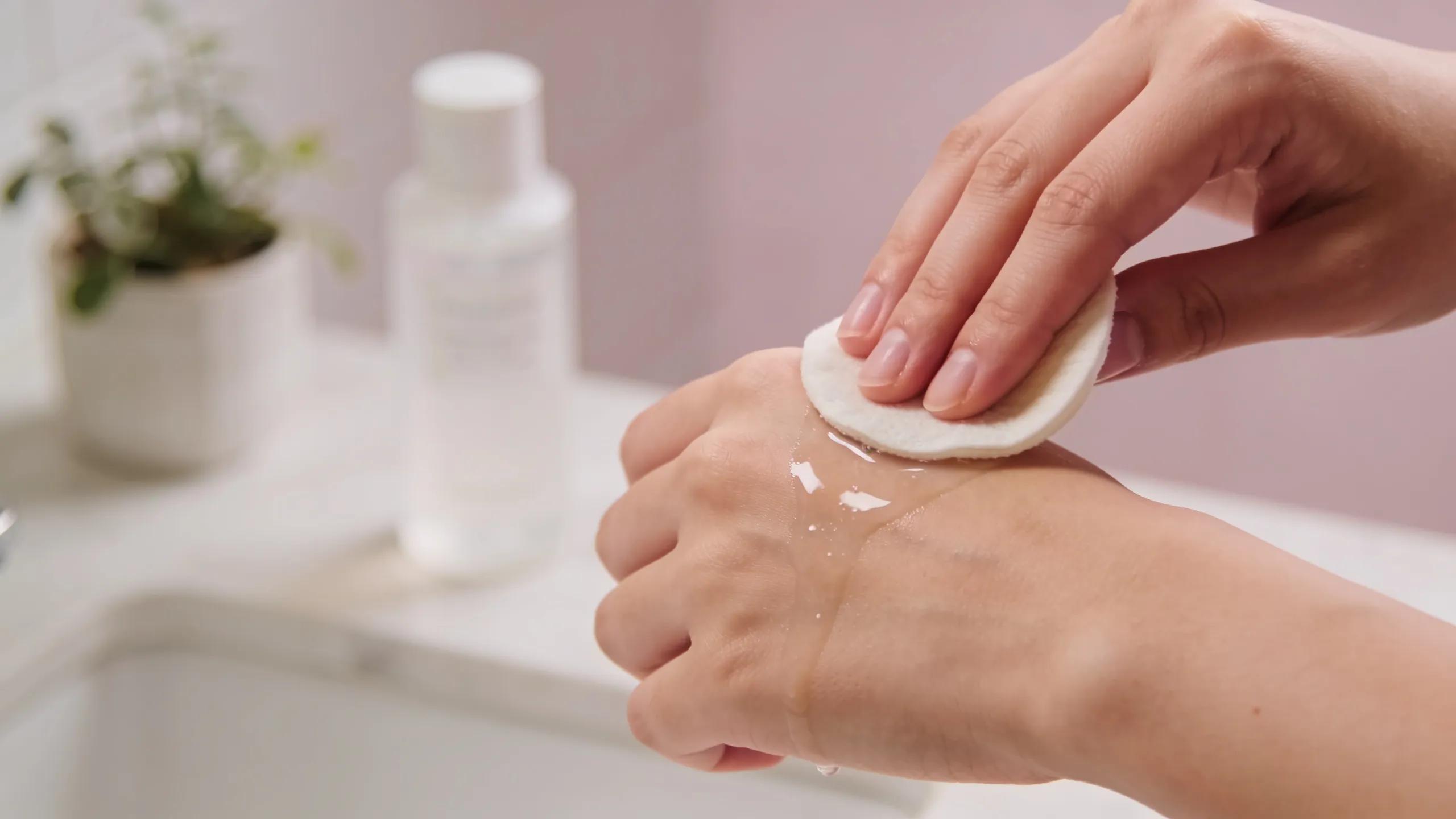 Close-up of a gentle cleansing routine for post-chemical peel skin care