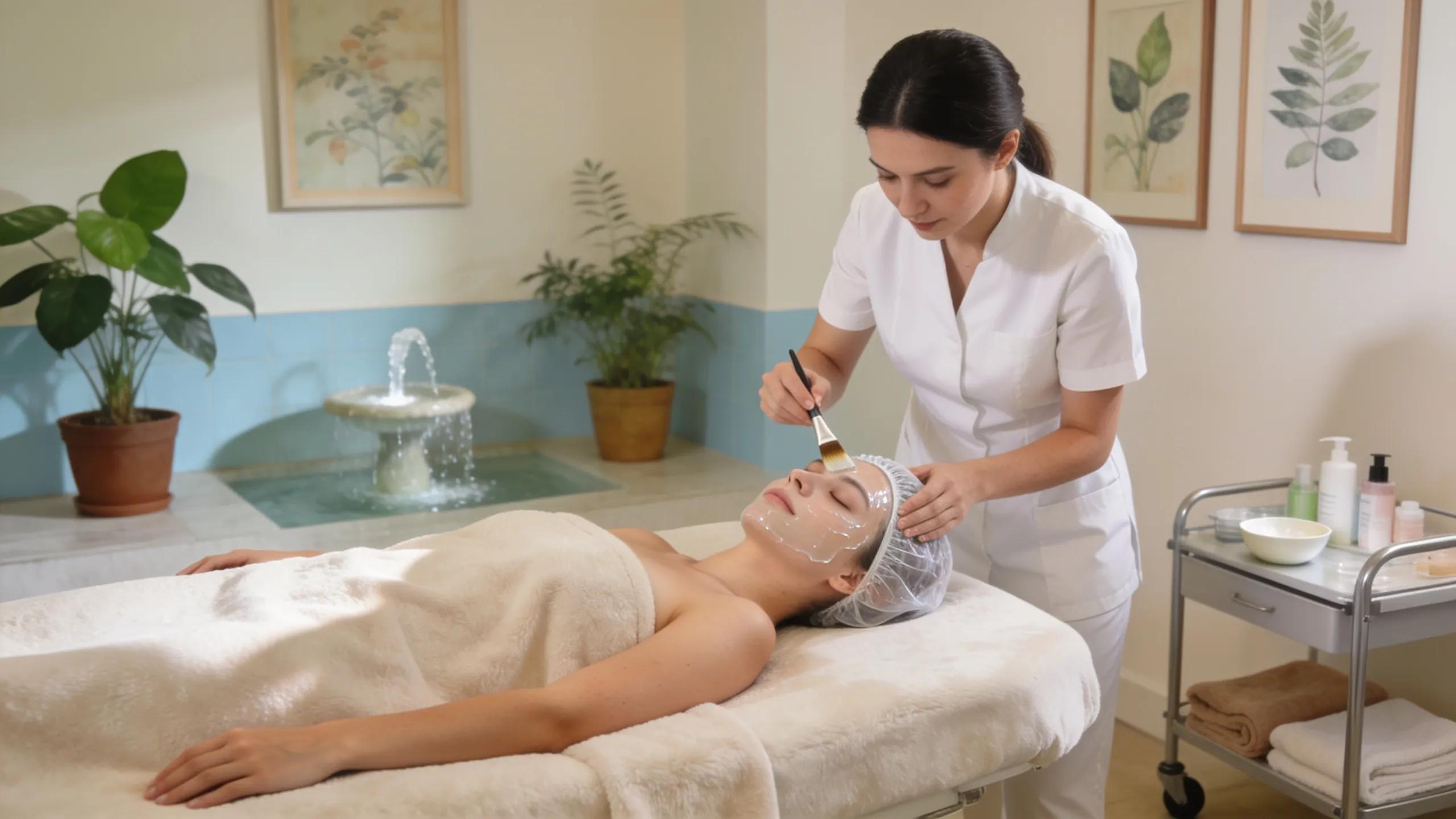 Spa environment with a client receiving a chemical peel treatment